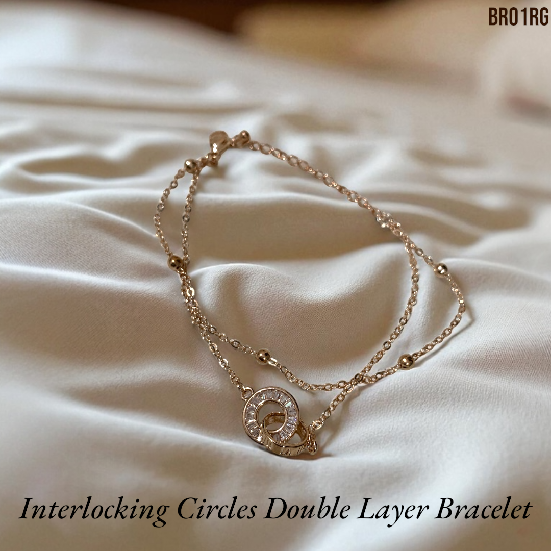 Interlocking Circles Double Layer Bracelet - Rose Gold